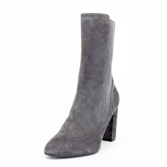 Stuart Weitzman ‘The Fifer 80’ Cool Gray Suede Gore Stretch Booties: 9.5 B - Picture 2 of 7